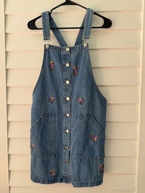 Bongo | Embroidered Denim Jumper Dress Overall Pinafore Size Large
